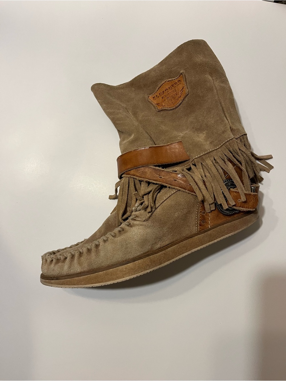 El Vaquero Apache Fringe Moccasin Boots | EU 40 US 9 | Handmade Italian Suede - Picture 6 of 11